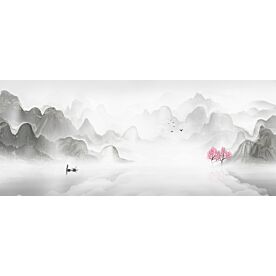 Modern Ink Wash Fishing Scene 9911 Wallpaper Wall Mural