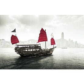 Junk Boat in Hong Kong Harbor Wallpaper Wall Mural