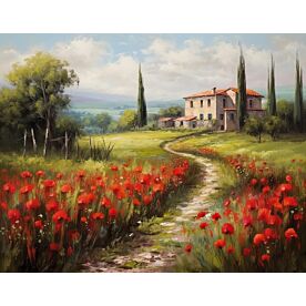 Tuscan Poppy Field Villa 4696 Wallpaper Wall Mural