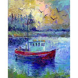 Impressionist Lobster Boat 0287 Wallpaper Wall Mural