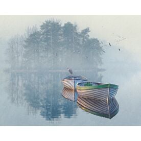 Lonely Lake Rowboats Wallpaper Wall Mural