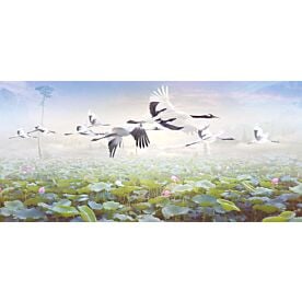 Lotus Trippers Cranes Wallpaper Wall Mural