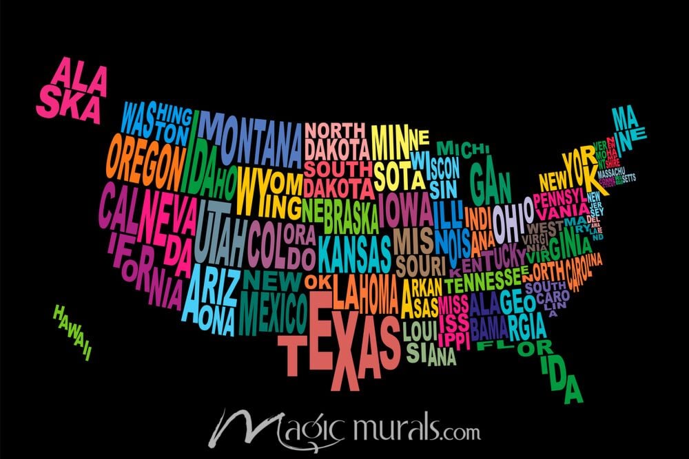 United States Map Word Cloud Wallpaper Wall Mural