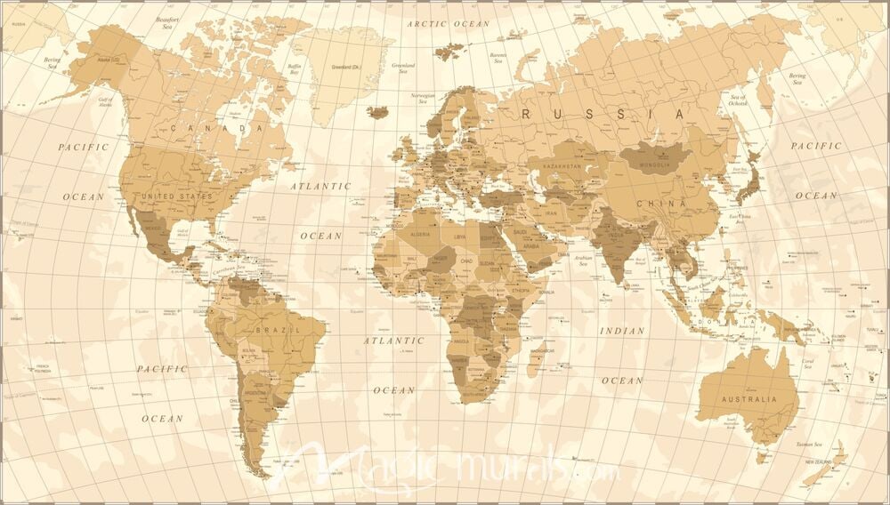 Africa-Centered World Map in Earth Tones Wallpaper Wall Mural