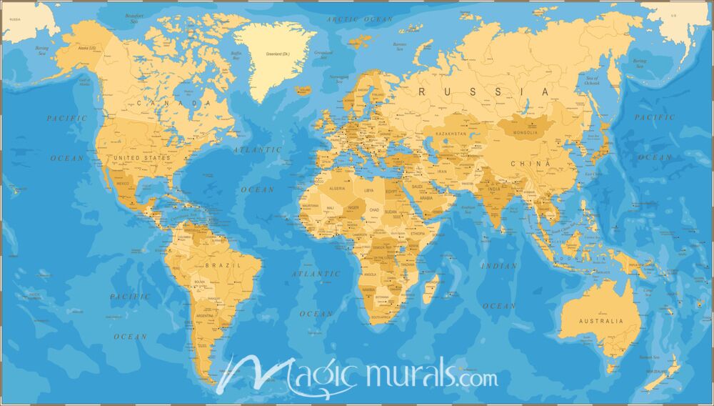 Ocean Depths Africa-Centered World Map Wallpaper Wall Mural