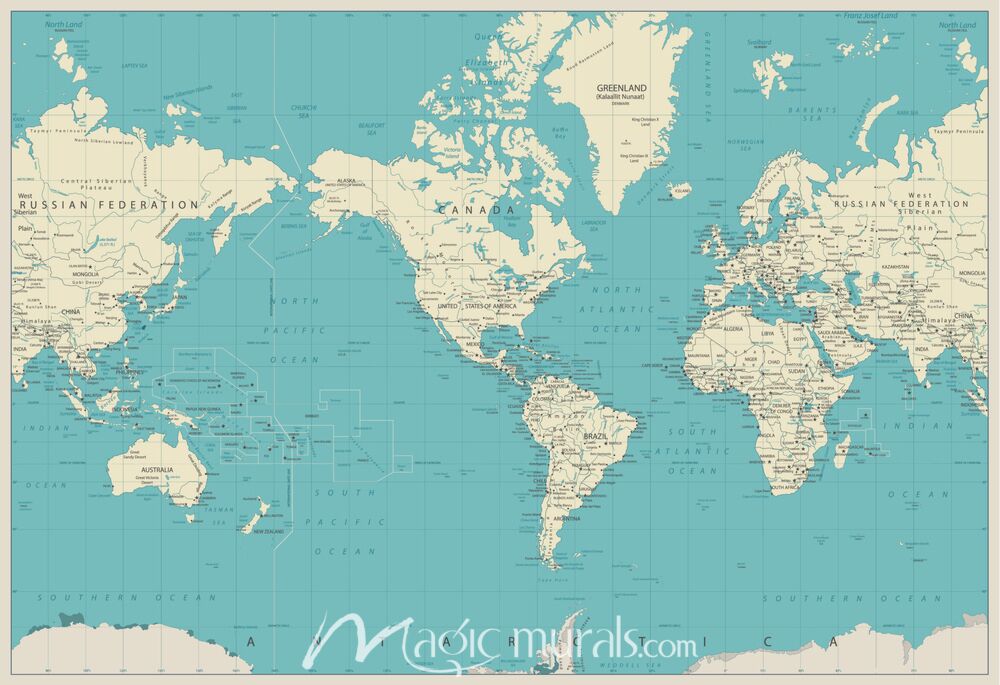 Americas-Centered Political World Map II Wallpaper Wall Mural