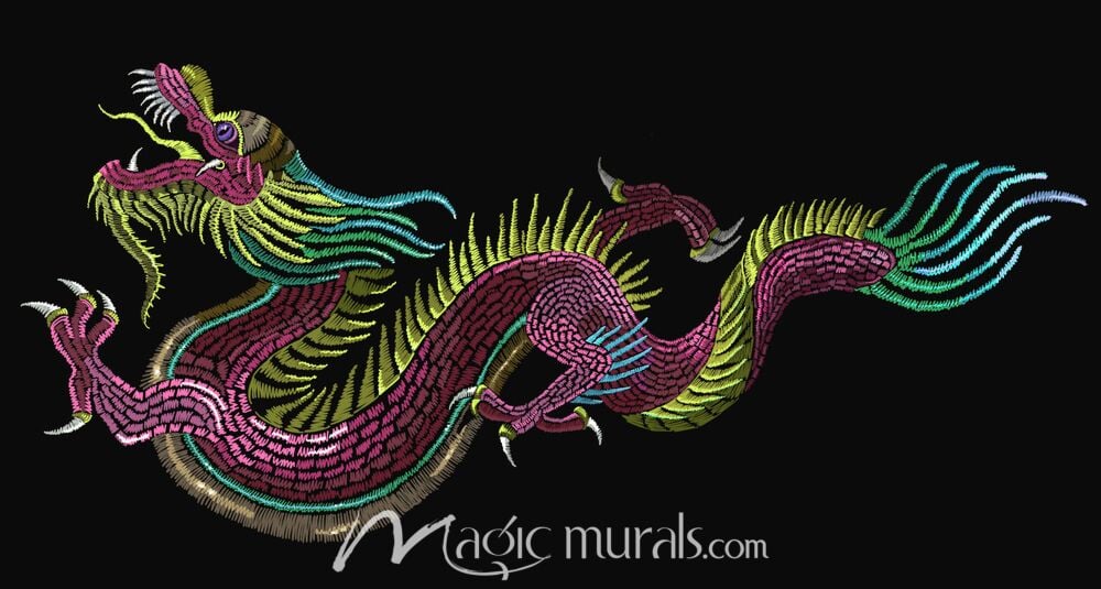 Embroidered Look Chinese Dragon Wallpaper Wall Mural