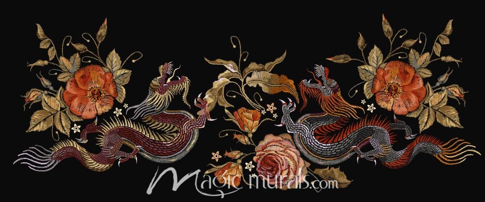 Chinese Dragon and Rose 4413 Wallpaper Wall Mural