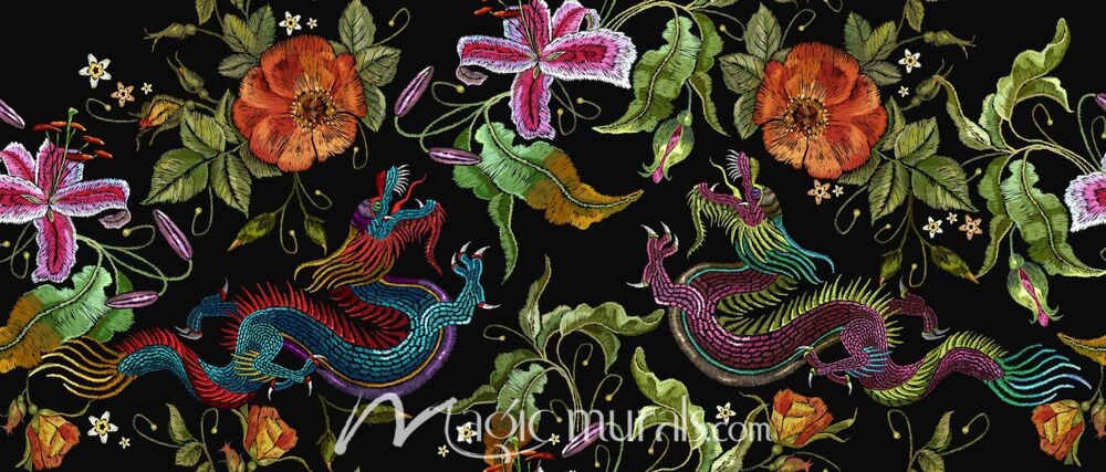 Chinese Dragon and Rose 4092 Wallpaper Wall Mural