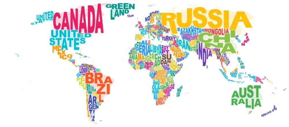 Word Cloud World Map on White Wallpaper Wall Mural