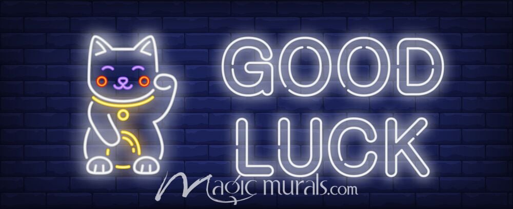 Maneki Neko Good Luck Neon Wallpaper Wall Mural