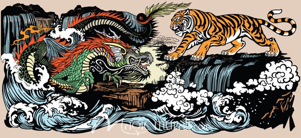 Asian Dragon v Tiger Wallpaper Wall Mural