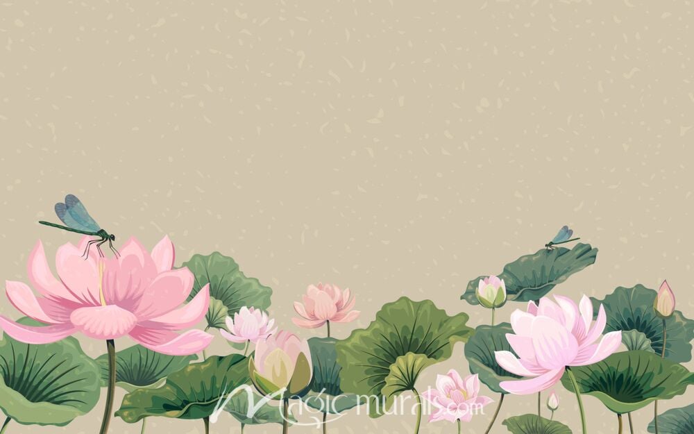 Lotus Flower and Dragonflies 2563 Wallpaper Wall Mural