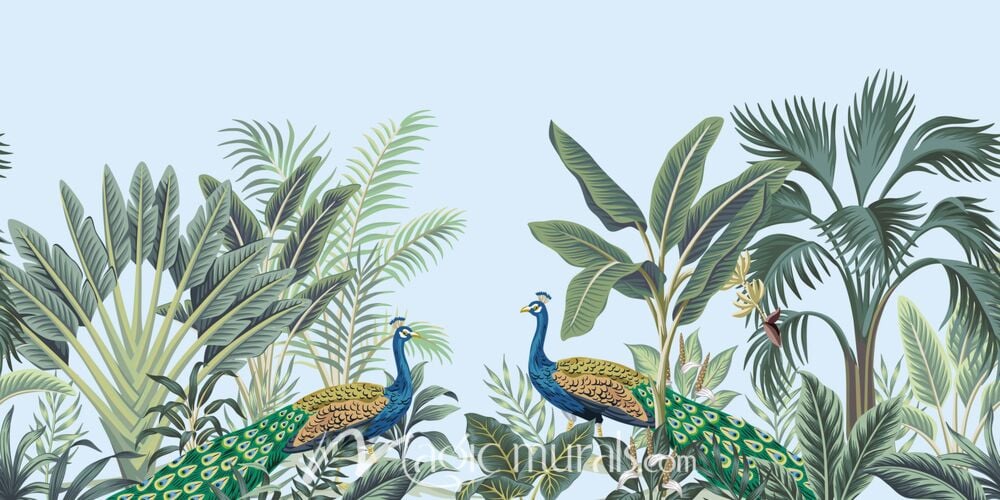 Tropical Jungle and Peacocks 6001 Wallpaper Wall Mural