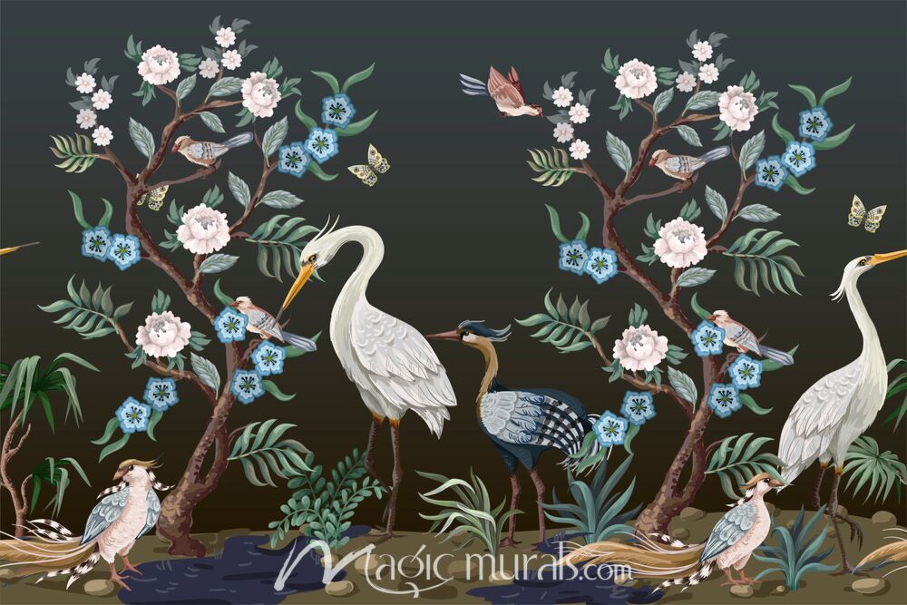 Herons and Peonies 3481 Wallpaper Wall Mural