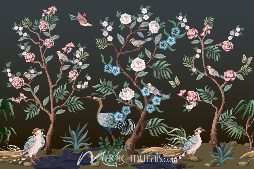 Herons and Peonies 5159 Wallpaper Wall Mural