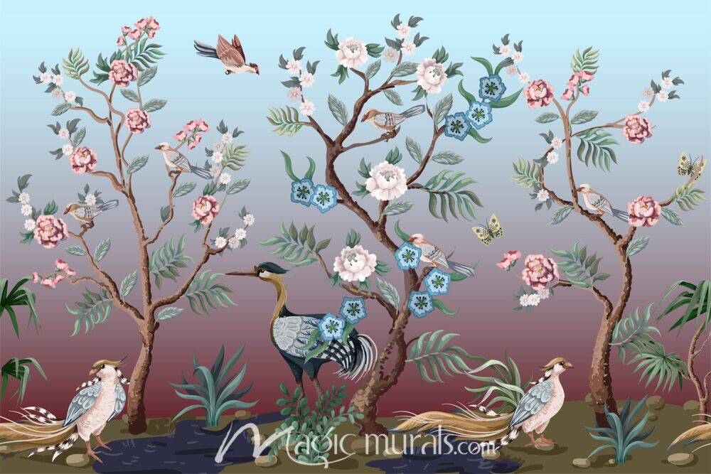 Herons and Peonies 5927 Wallpaper Wall Mural