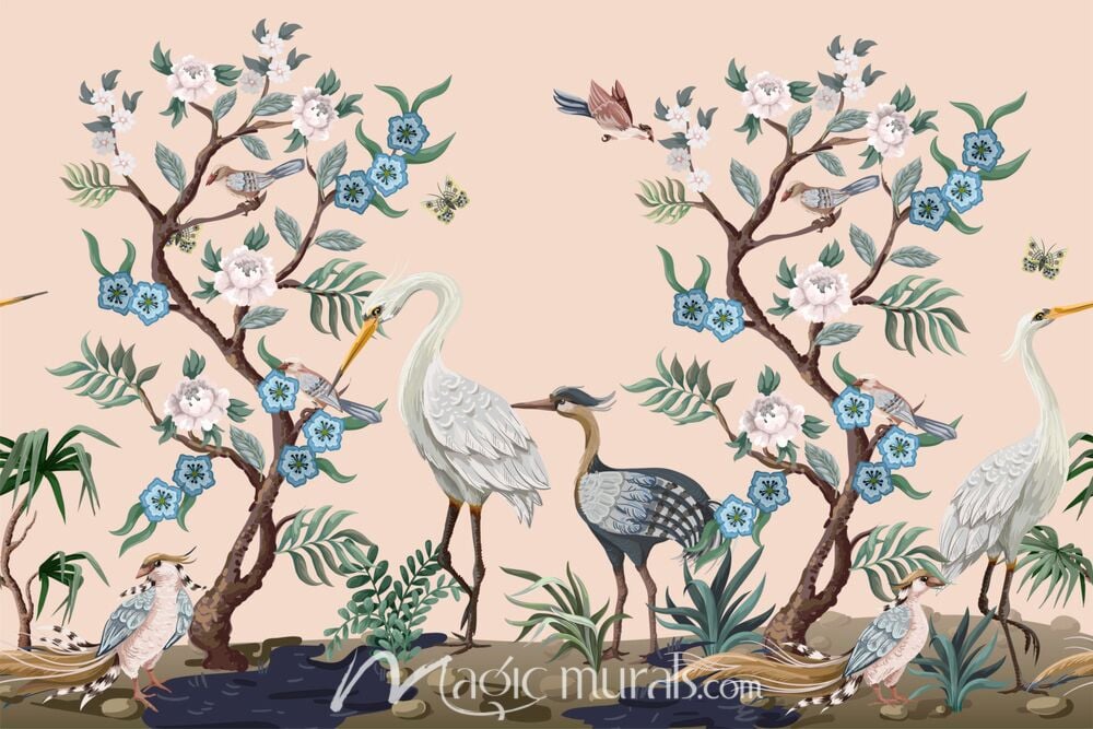 Herons and Peacock Floral 6072 Wallpaper Wall Mural