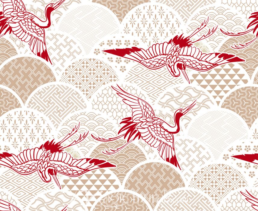 Asian Cranes Seamless Pattern 7021 Wallpaper Wall Mural