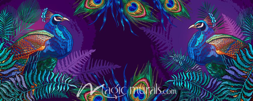 Asian Peacocks and Palms Wallpaper Wall Mural