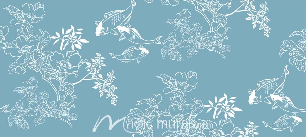 Asian Koi on Blue Seamless Pattern 9223 Wallpaper Wall Mural