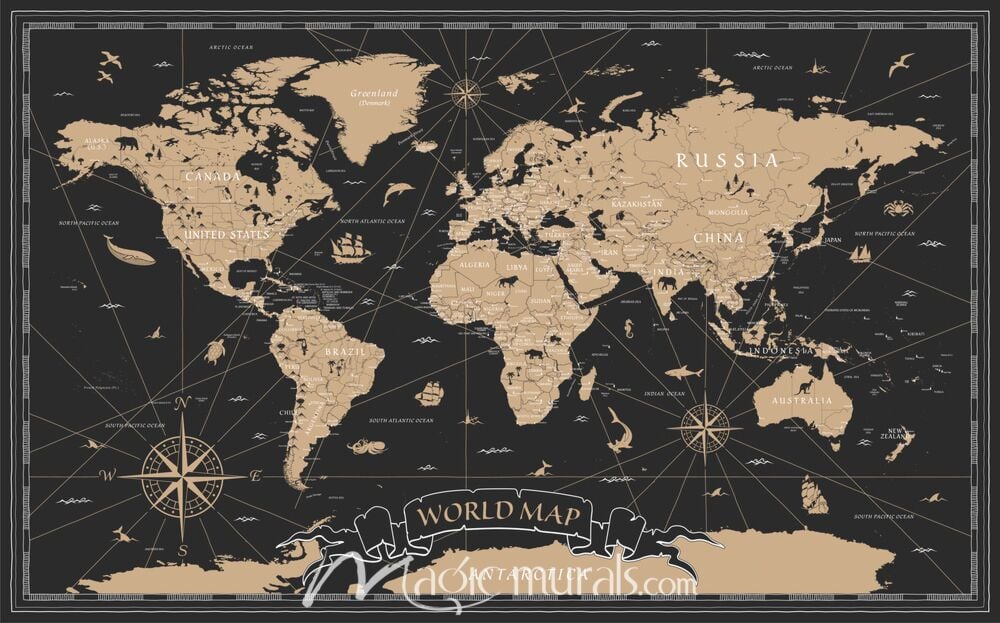 Illustrated Vintage-Style World Map III Wallpaper Wall Mural