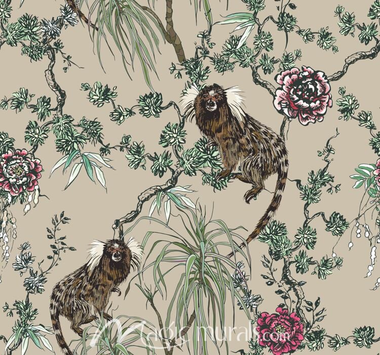 Vintage Asian Aesthetic Monkey Pattern 8021 Wallpaper Wall Mural