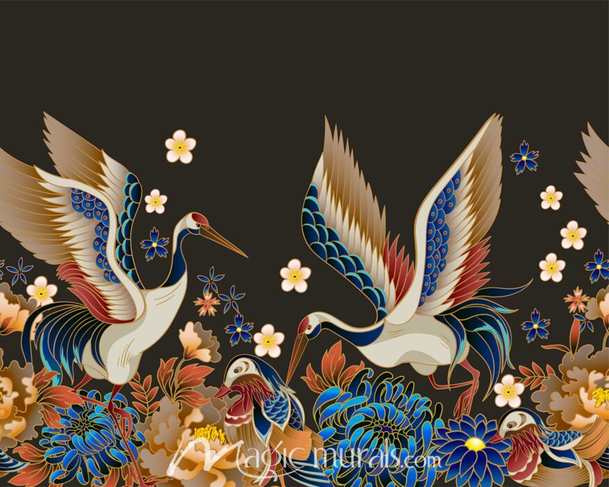 Mandarin Ducks and Flowers 4533 Wallpaper Wall Mural