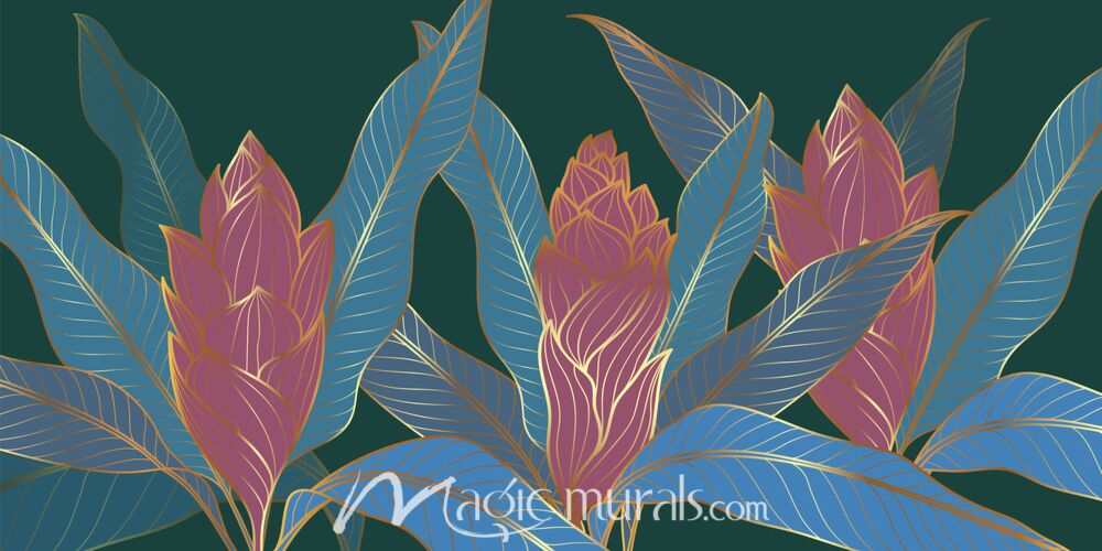 Gold Tropical Flowers 4443 Wallpaper Wall Mural