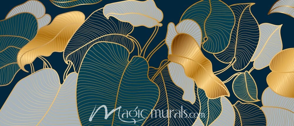 Philodendron in Golden Outline 6642 Wallpaper Wall Mural