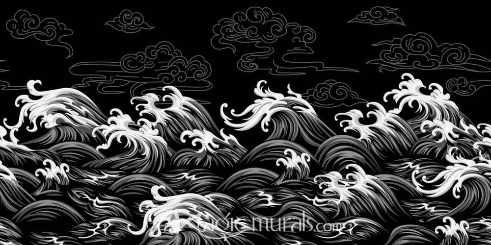 Decorative Waves on Black 8719 Wallpaper Wall Mural