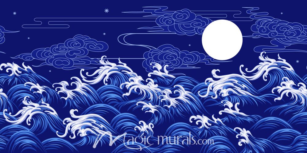 Decorative Waves on Blue 8855 Wallpaper Wall Mural