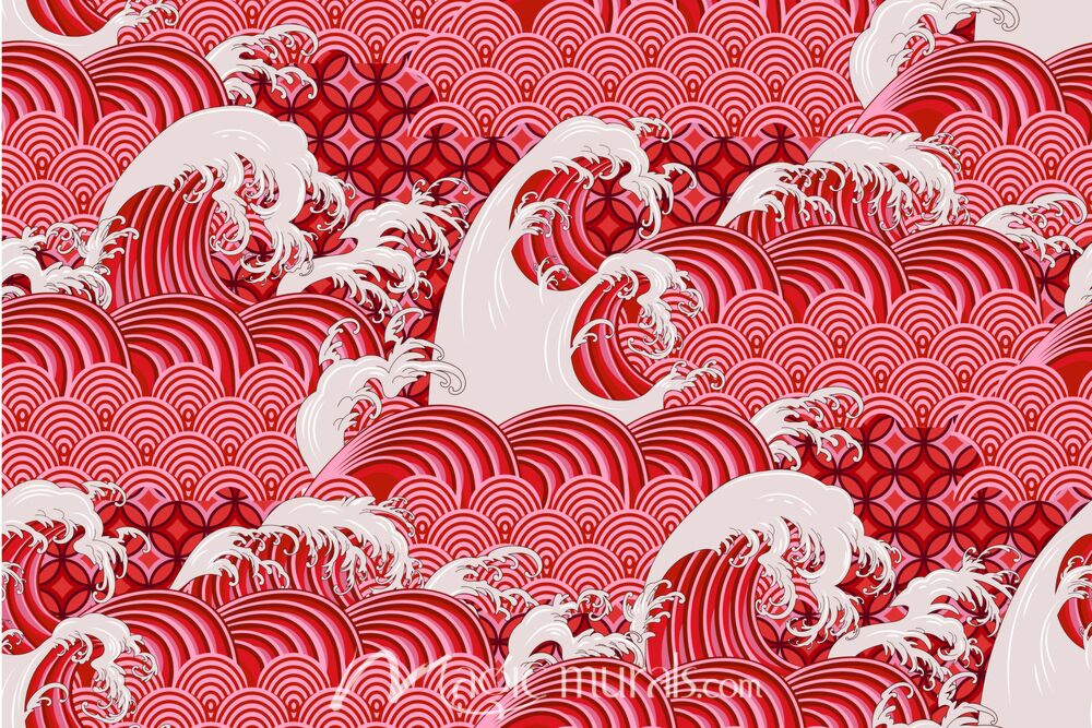 Red Waves Seamless Pattern 7922 Wallpaper Wall Mural