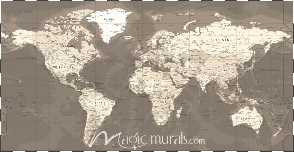 Vintage Looking Africa-Centered World Map III Wallpaper Wall Mural