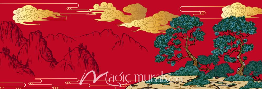 Classic Chinese Landscape in Red 1315 Wallpaper Wall Mural