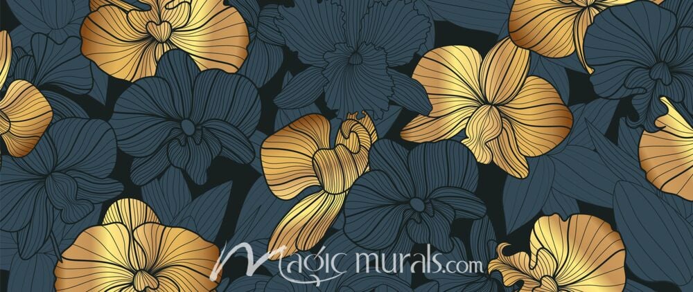 Gold and Blue Orchids 4928 Wallpaper Wall Mural