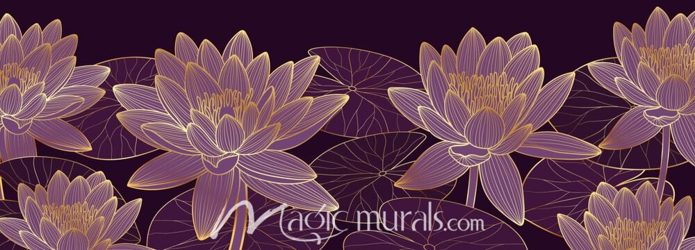 Gold and Purple Lotus Flowers 0914 Wallpaper Wall Mural