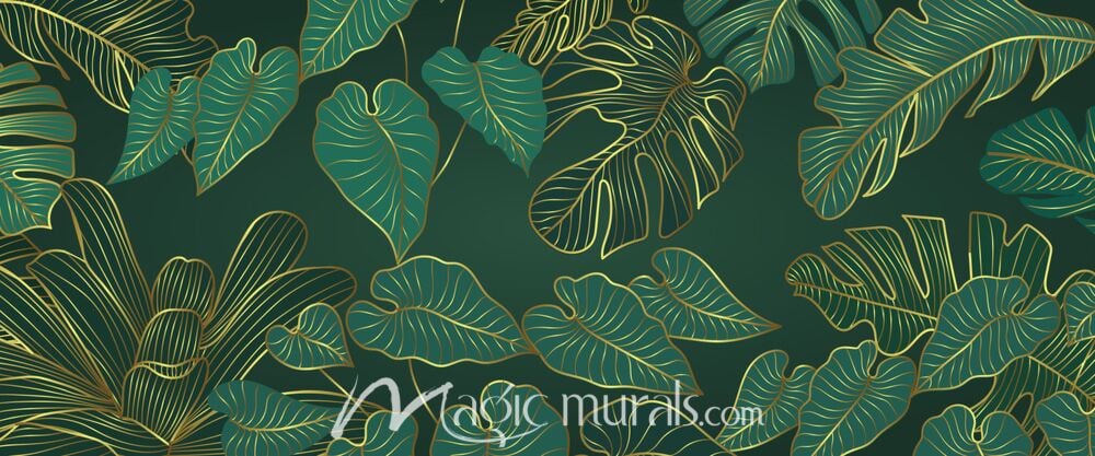 Gold Line Philodendron Botanical 9887 Wallpaper Wall Mural