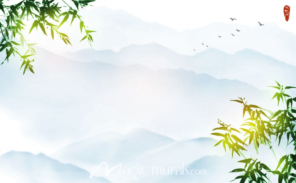 Bamboo and Mountains Ink Wash Painting 7459 Wallpaper Wall Mural