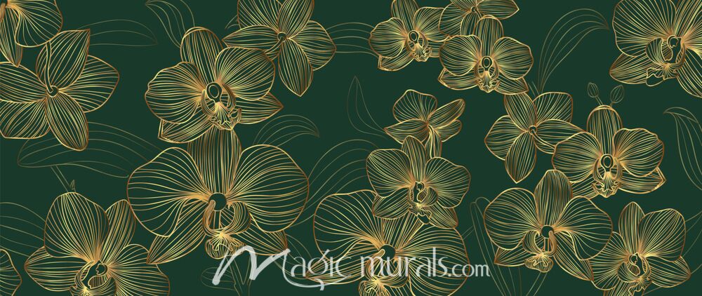 Golden Orchid on Green Wallpaper 5073 Wallpaper Wall Mural