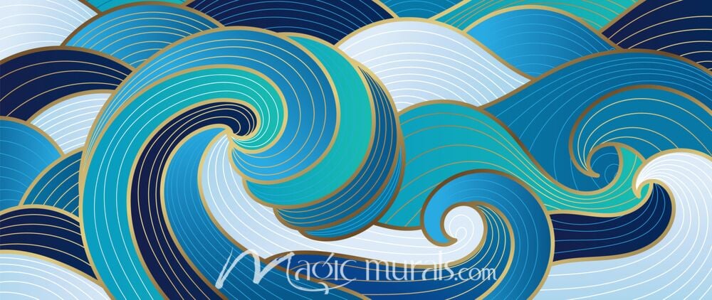 Gold and Blue Waves 2197 Wallpaper Wall Mural