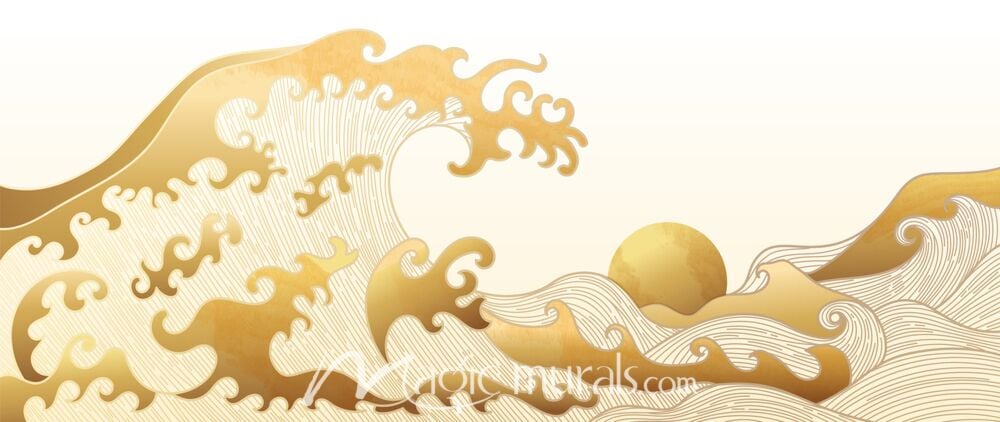 Japanese Waves in Gold 4962 Wallpaper Wall Mural