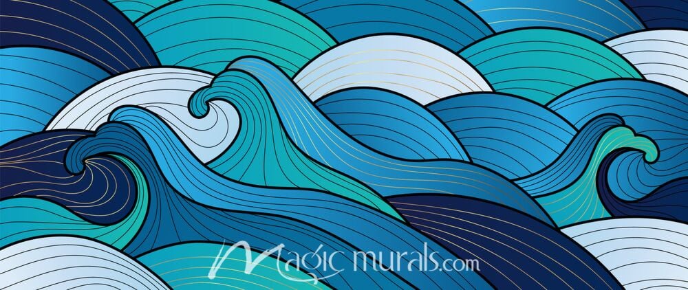 Blue and Black Wave Lines 4016 Wallpaper Wall Mural