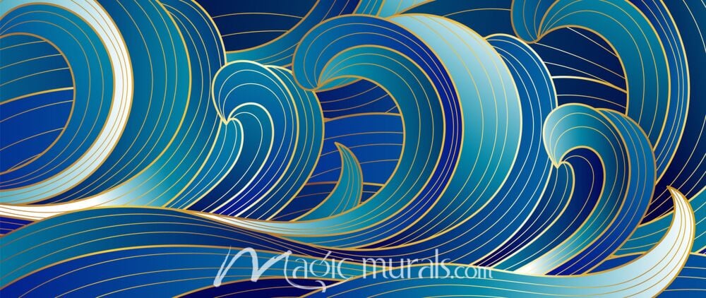 Gold and Blue Wave Lines 4214 Wallpaper Wall Mural