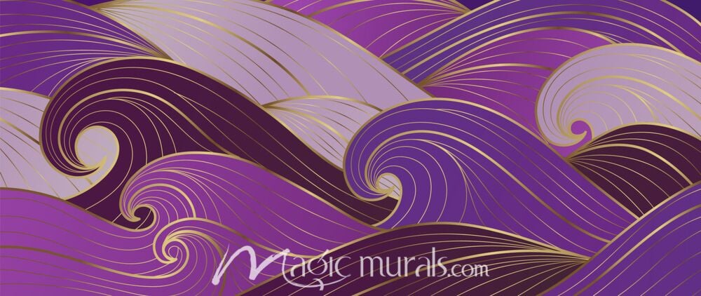 Violet and Gold Wave Lines 4222 Wallpaper Wall Mural