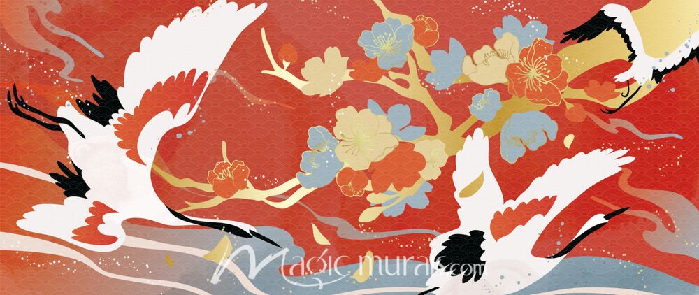 Bold Colorful Cranes 4108 Wallpaper Wall Mural