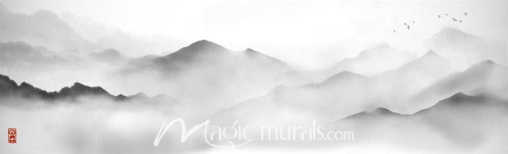 Grey Mountains Ink Wash Painting 0237 Wallpaper Wall Mural