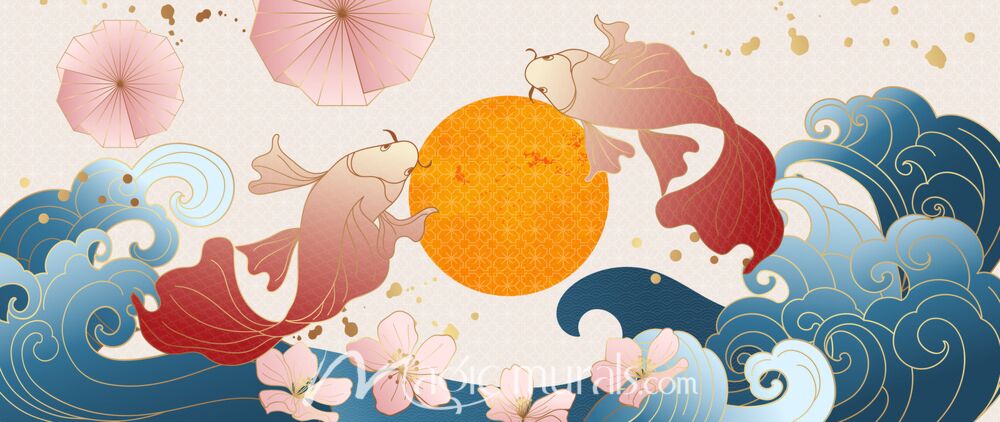 Abstract Koi and Flowers 8128 Wallpaper Wall Mural