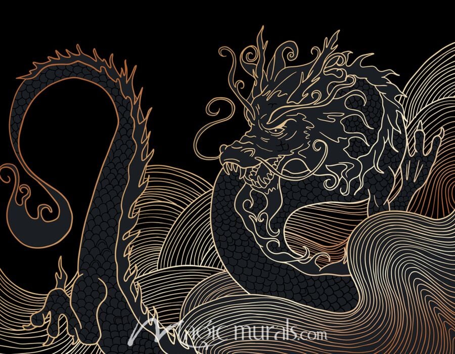 Japanese Dragon in Gold 7774 Wallpaper Wall Mural