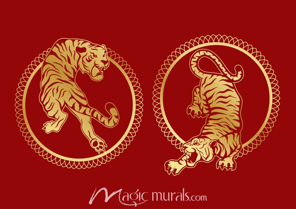 Chinese Tigers in Gold 7693 Wallpaper Wall Mural